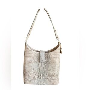 Brahmin Beige Croc-Embossed Shoulder Bag